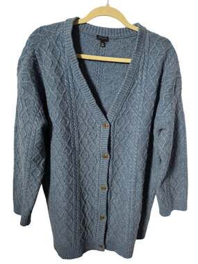 Talbots Womens Blue Chunky Wool Blend Cardigan Cabincore Sweater Sz 2X